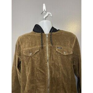 Tony Hawk Jacket Mens Medium Brown Corduroy Hooded Full Zip Lined Bomber